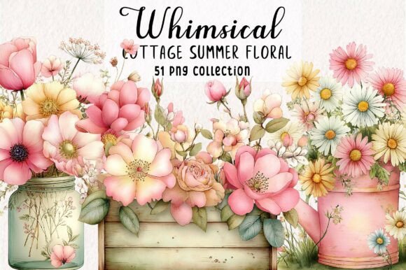 Download Whimsical Cottage Summer Floral Clipart - Floral clipart Collection