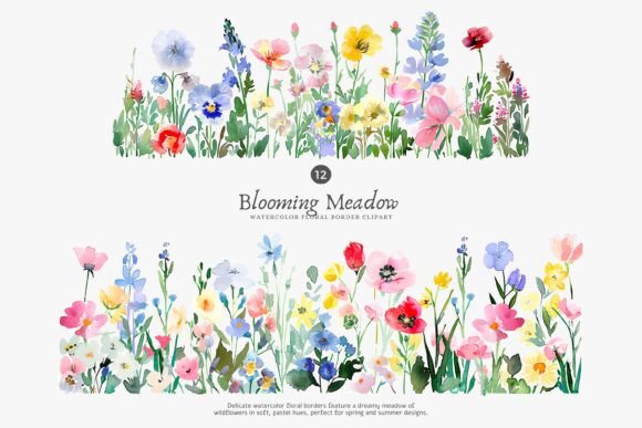 Download Watercolor Flowers Floral Border Set - Watercolor flower Collection