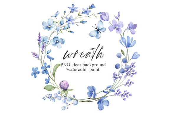 Download Wreath with Blue Watercolor Flowers, PNG - Watercolor flower Collection