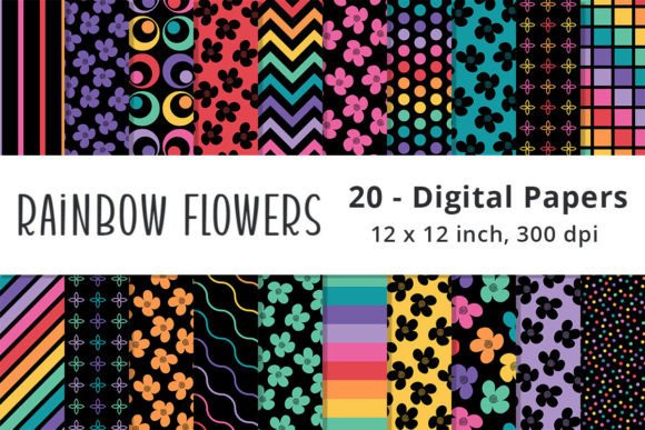 Download Rainbow Colored Flowers Printable Papers - Printable paper Collection