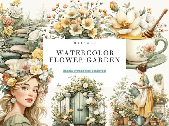 Download Watercolor Flower Garden Clipart Bundle - Watercolor flower Collection