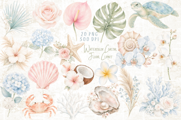 Download Watercolor Coastal Floral Clipart PNG - Floral clipart Collection