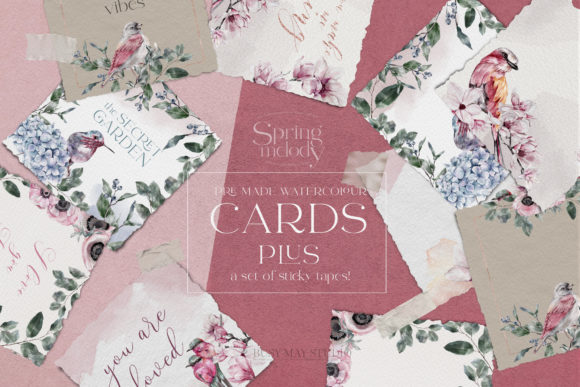 Download Watercolor Flower Birds Pre-made Cards - Watercolor flower Collection