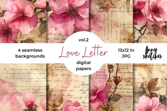 Download Love Letter Valentine Digital Paper Kit - Valentine digital paper Collection