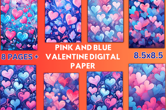 Download Pink and Blue Valentine Digital Paper - Premium Bundle